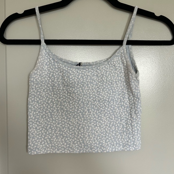 Brandy Melville Tops - Brandy Melville White/ Light blue Floral Crop Camisole